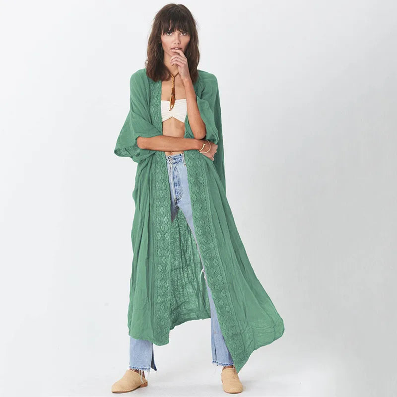 Kimono de Plage Bohème Bleu Vert Design