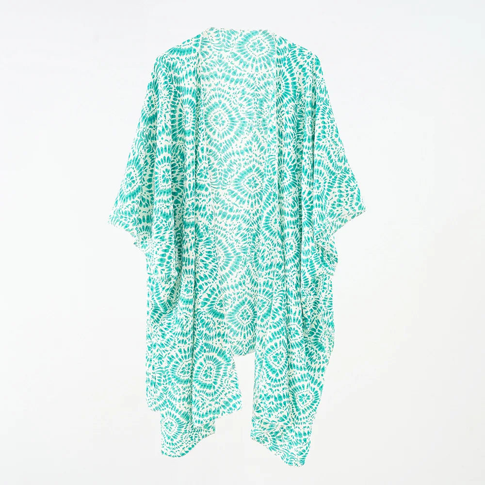 Kimono de Plage Boho Bleu Océan Design