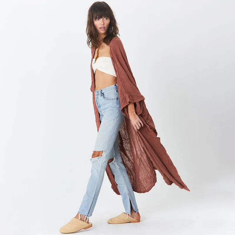 Kimono de Plage Boho Brodé Design