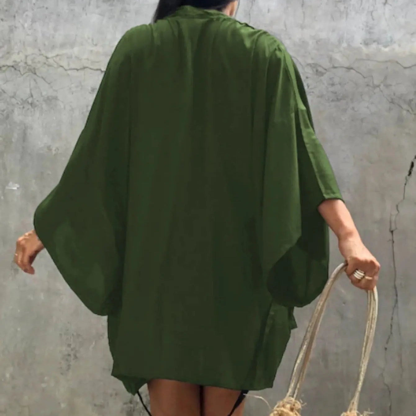 Kimono de Plage Court Vert Militaire Design