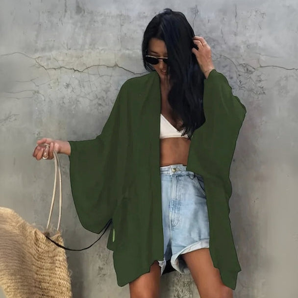 Kimono de Plage Court Vert Militaire Stylé