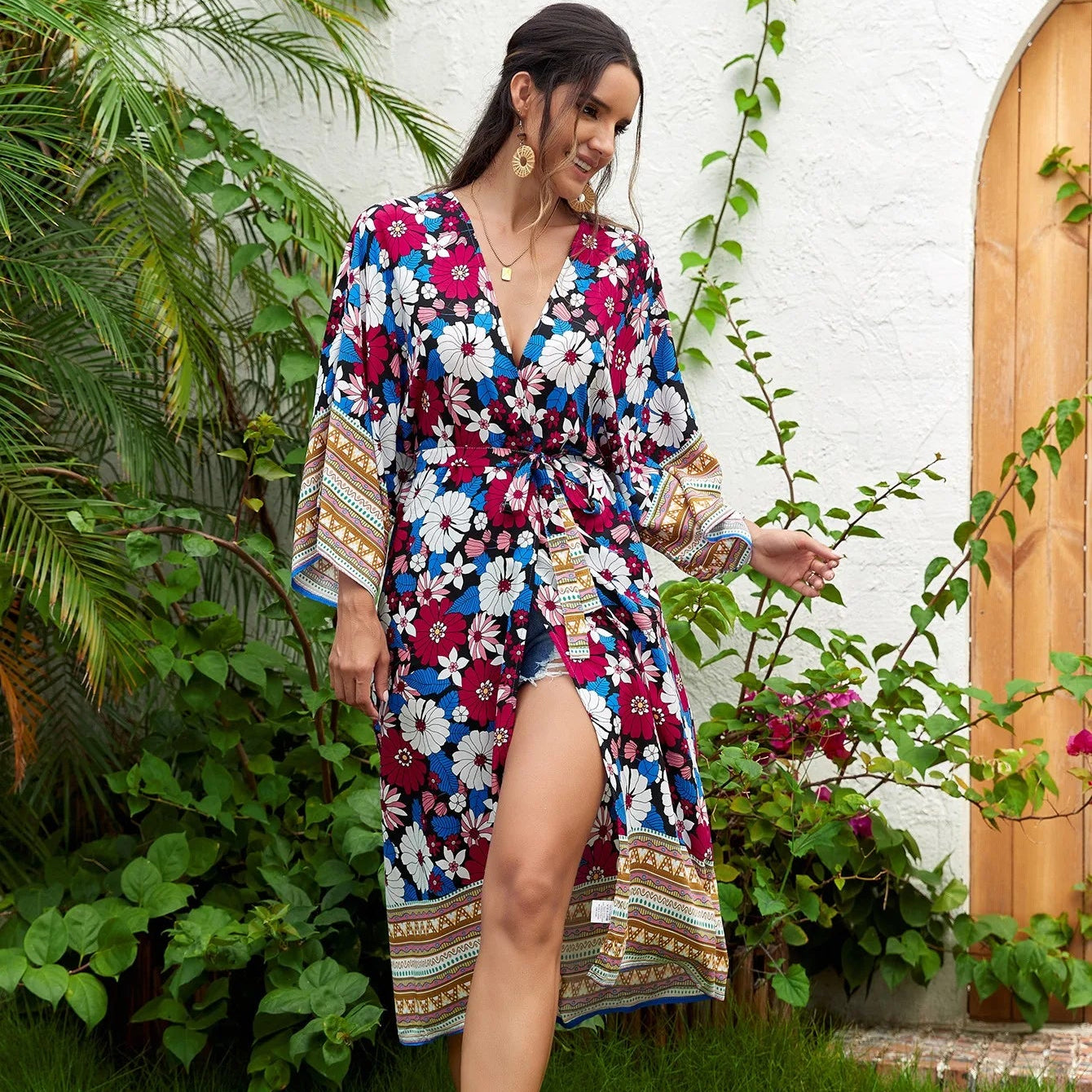 Kimono de Plage à Fleurs Colorées