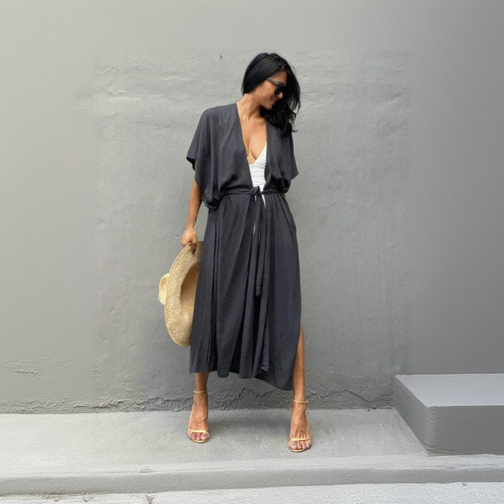 Kimono de Plage Gris Foncé