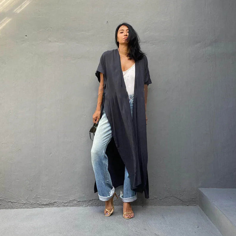 Kimono de Plage Gris Foncé Stylé