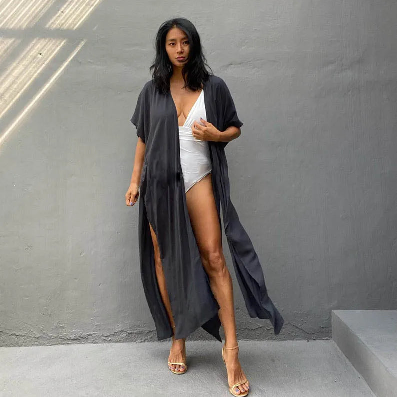 Kimono de Plage Gris Foncé Style