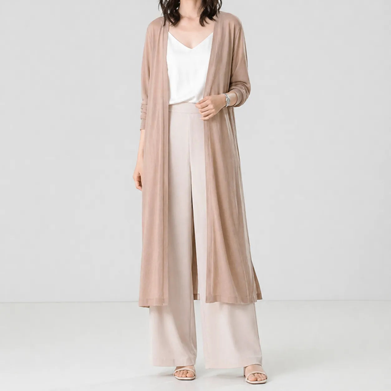 Kimono de Plage Kaki à Fentes
