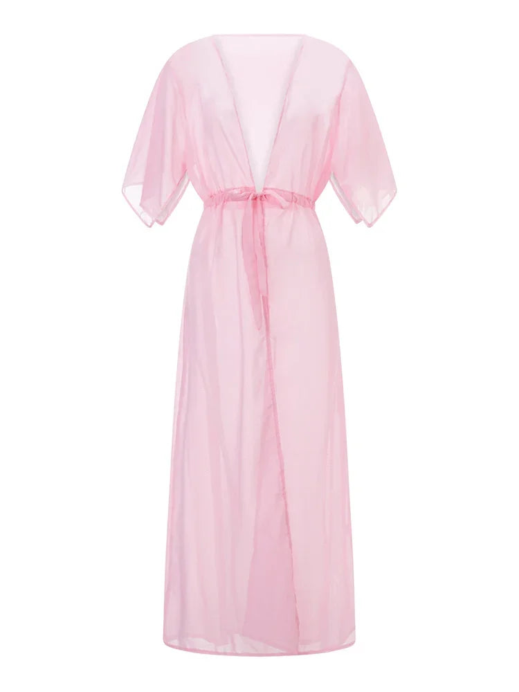 Kimono de Plage Léger Rose en Mousseline