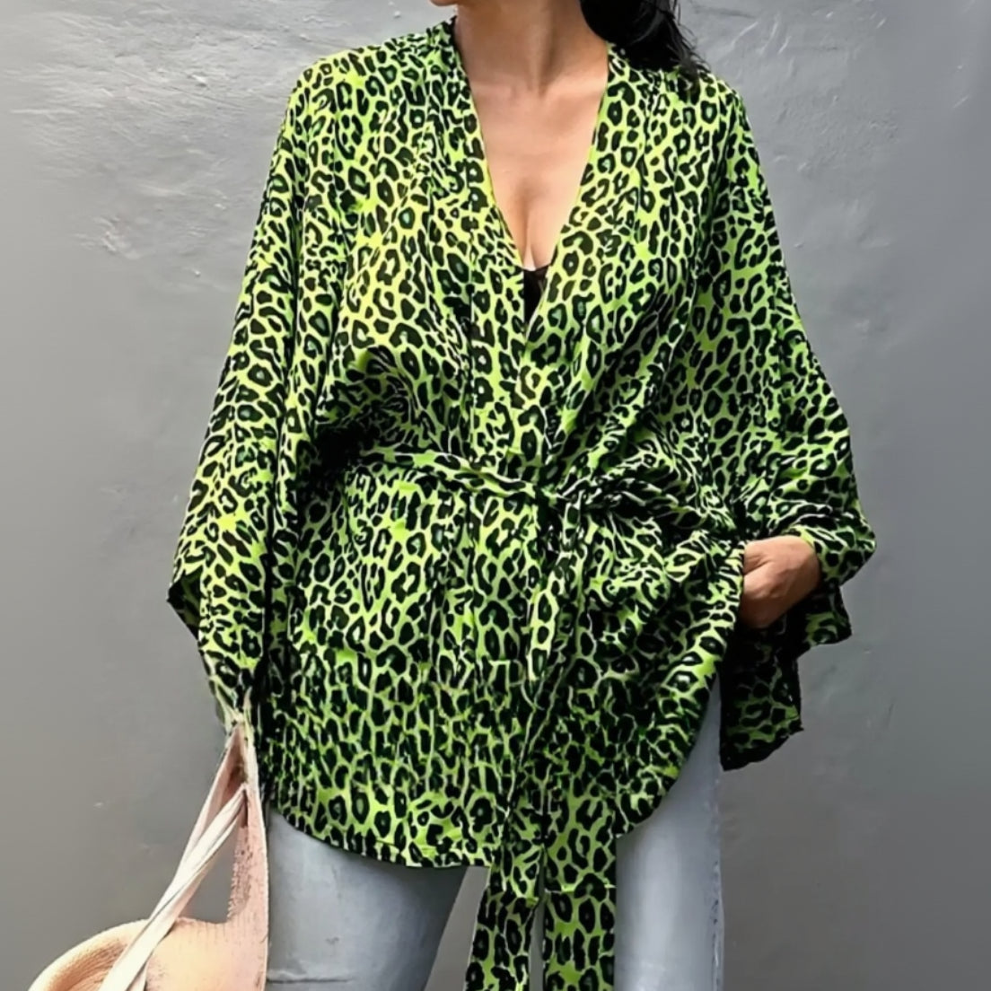 Kimono de Plage Léopard Vert