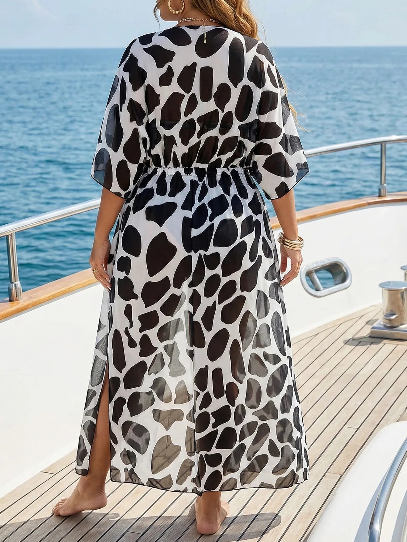 Kimono de Plage Long Noir et Blanc léger