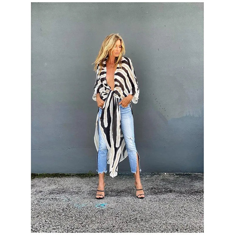 Kimono de Plage à Motif Zébré élégant