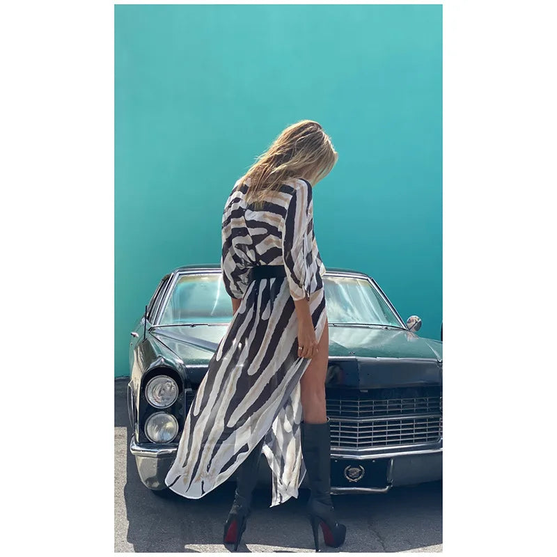 Kimono de Plage à Motif Zébré tendance