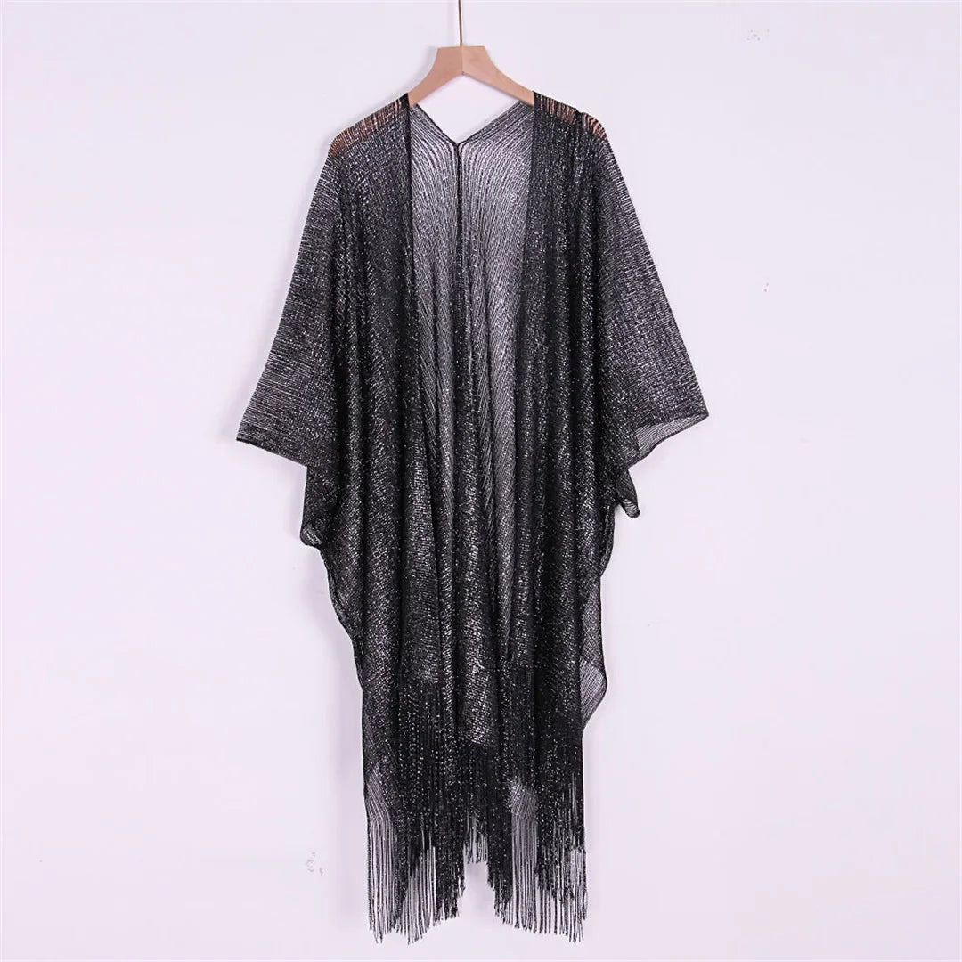 Kimono de Plage Noir Brillant chic
