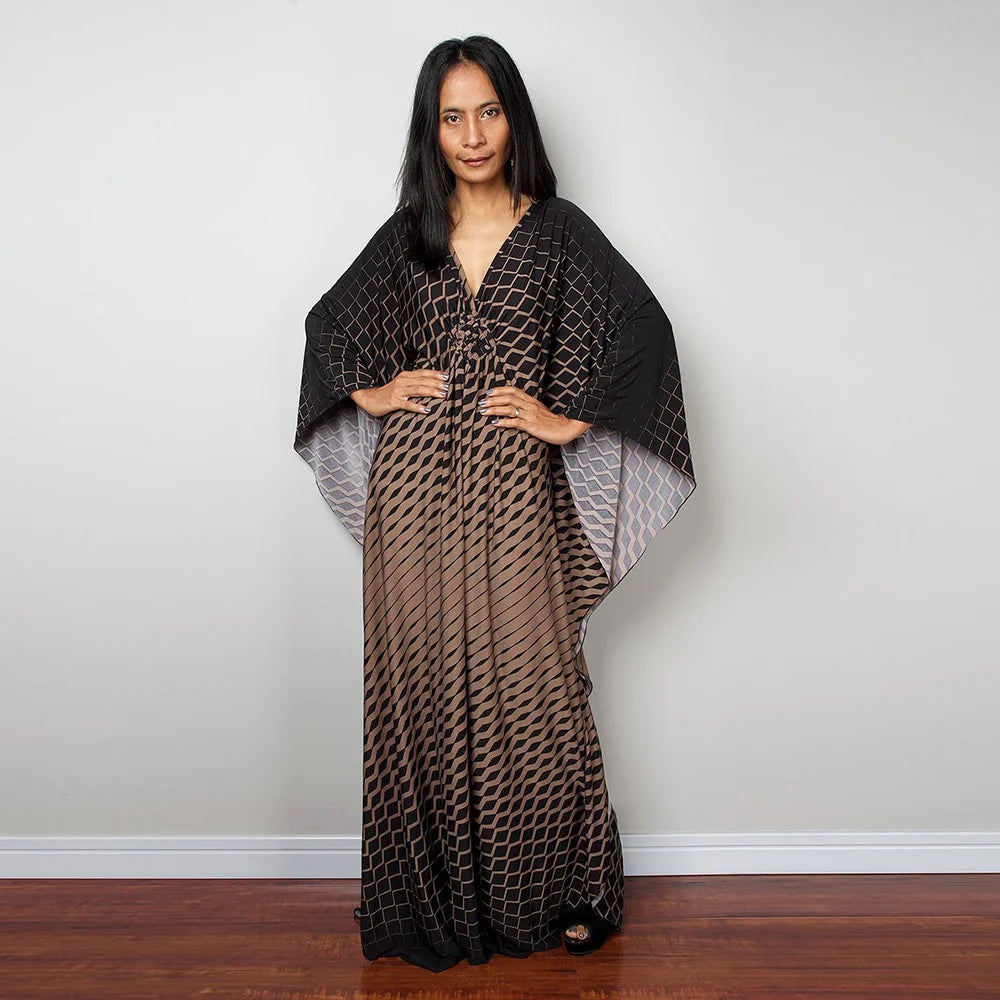 Kimono de Plage Noir Graphique Fluide