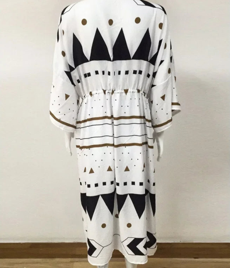 Kimono de Plage Noir et Blanc Géométrique léger