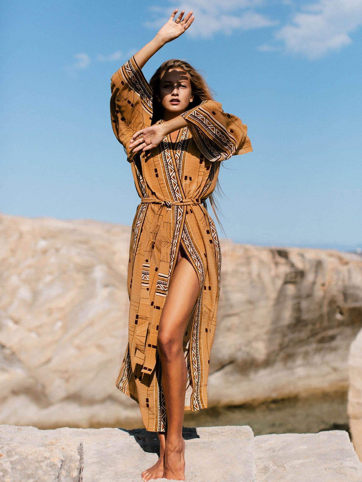 Kimono de Plage Orange Boho léger