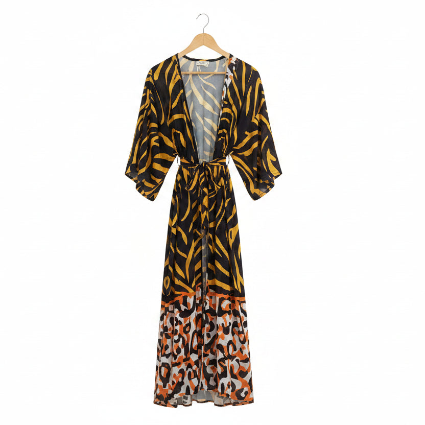 Kimono de Plage Orange et Noir CHIC