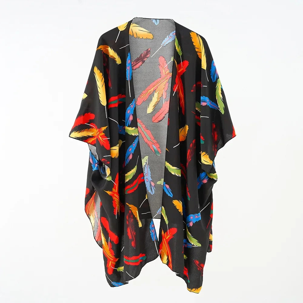 Kimono de Plage à Plumes Colorées Style