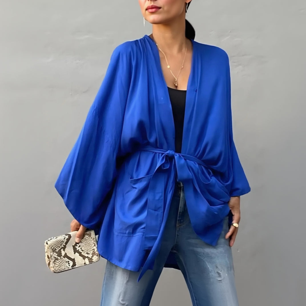 Kimono de Plage en Coton Bleu Design