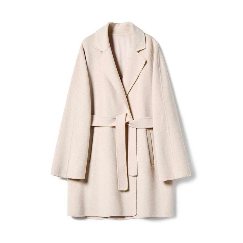 Manteau Court Beige Femme Laine Cool