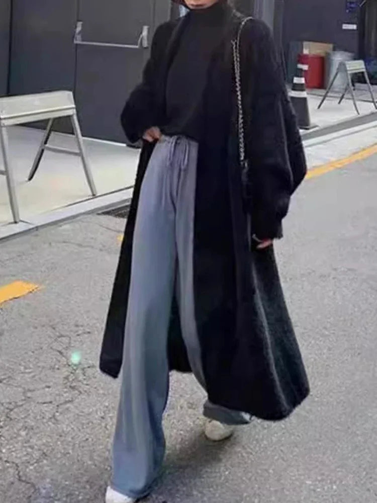 Manteau Douillet Style Kimono Noir