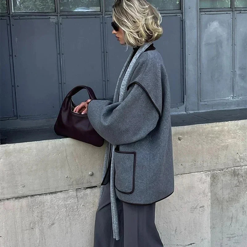 Manteau Kimono Gris Oversize Élégant
