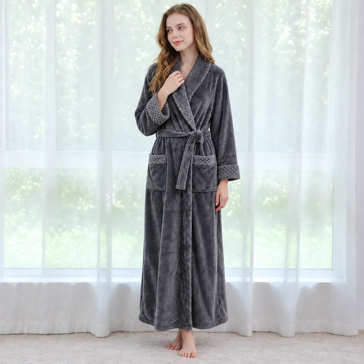 Manteau Peignoir Femme Noir Gris Design