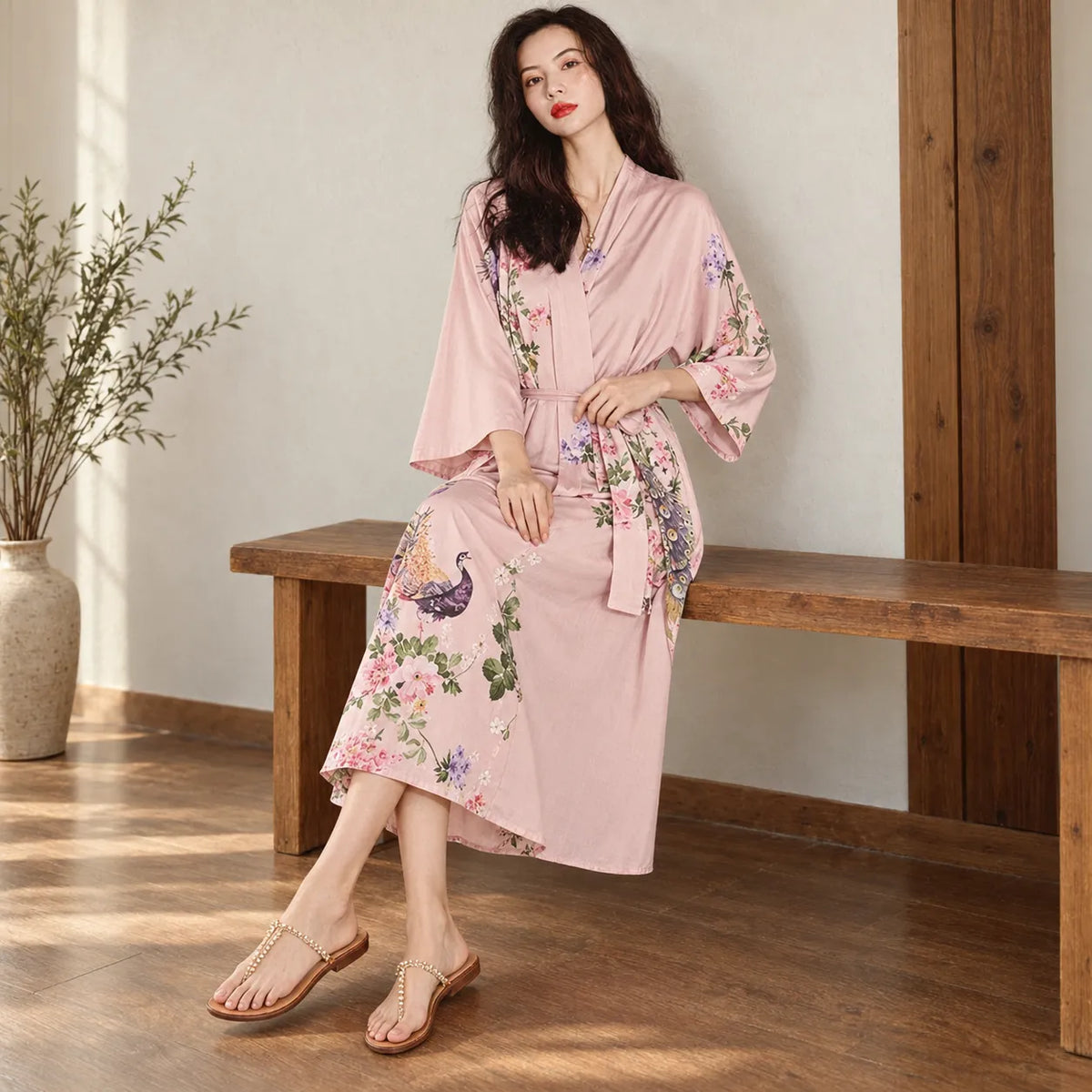 Peignoir Femme Kimono Rose Pale Design