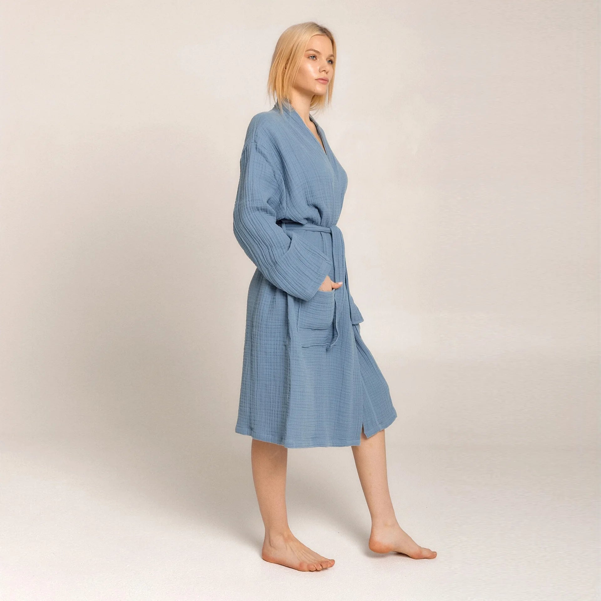 Peignoir Kimono Bleu Confortable Design