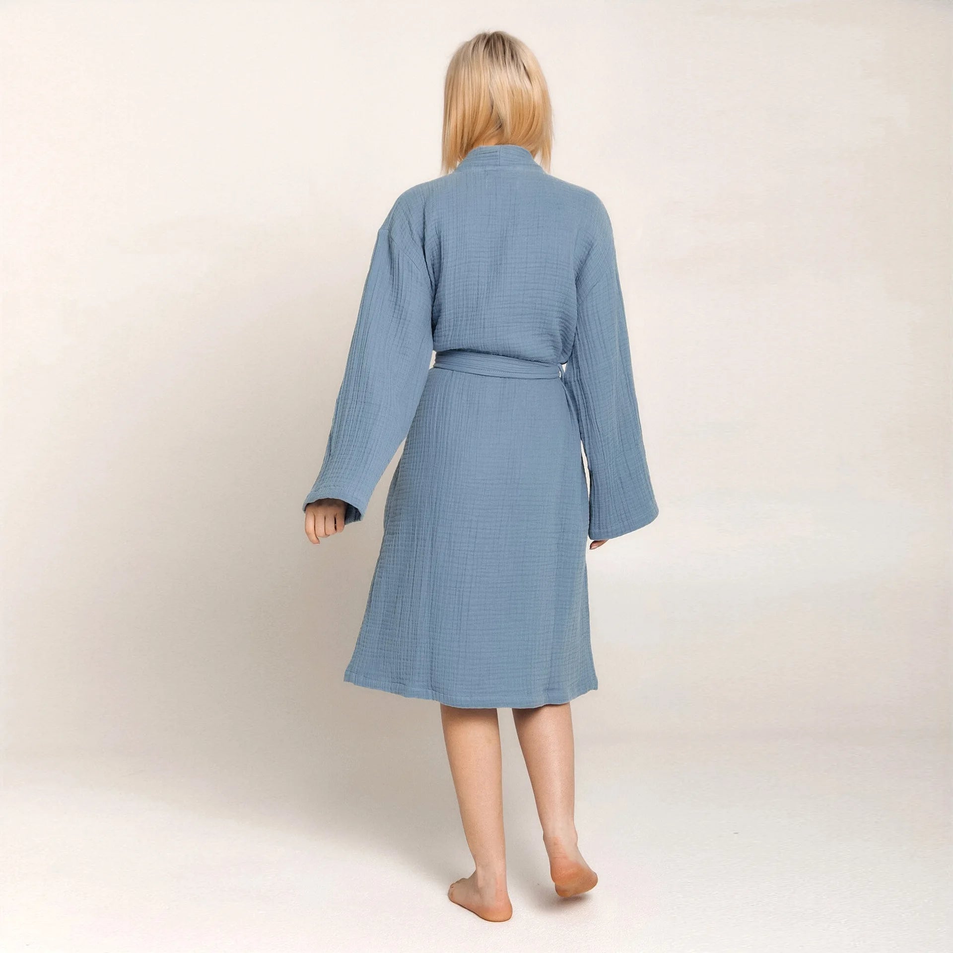Peignoir Kimono Bleu Confortable Dos