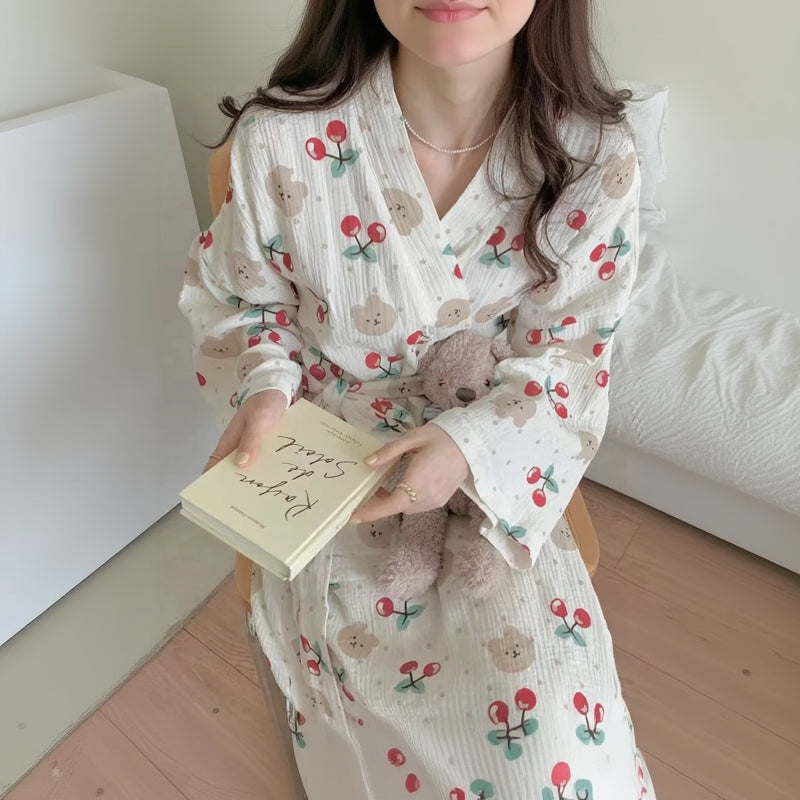 Peignoir Kimono Cerises Rouge