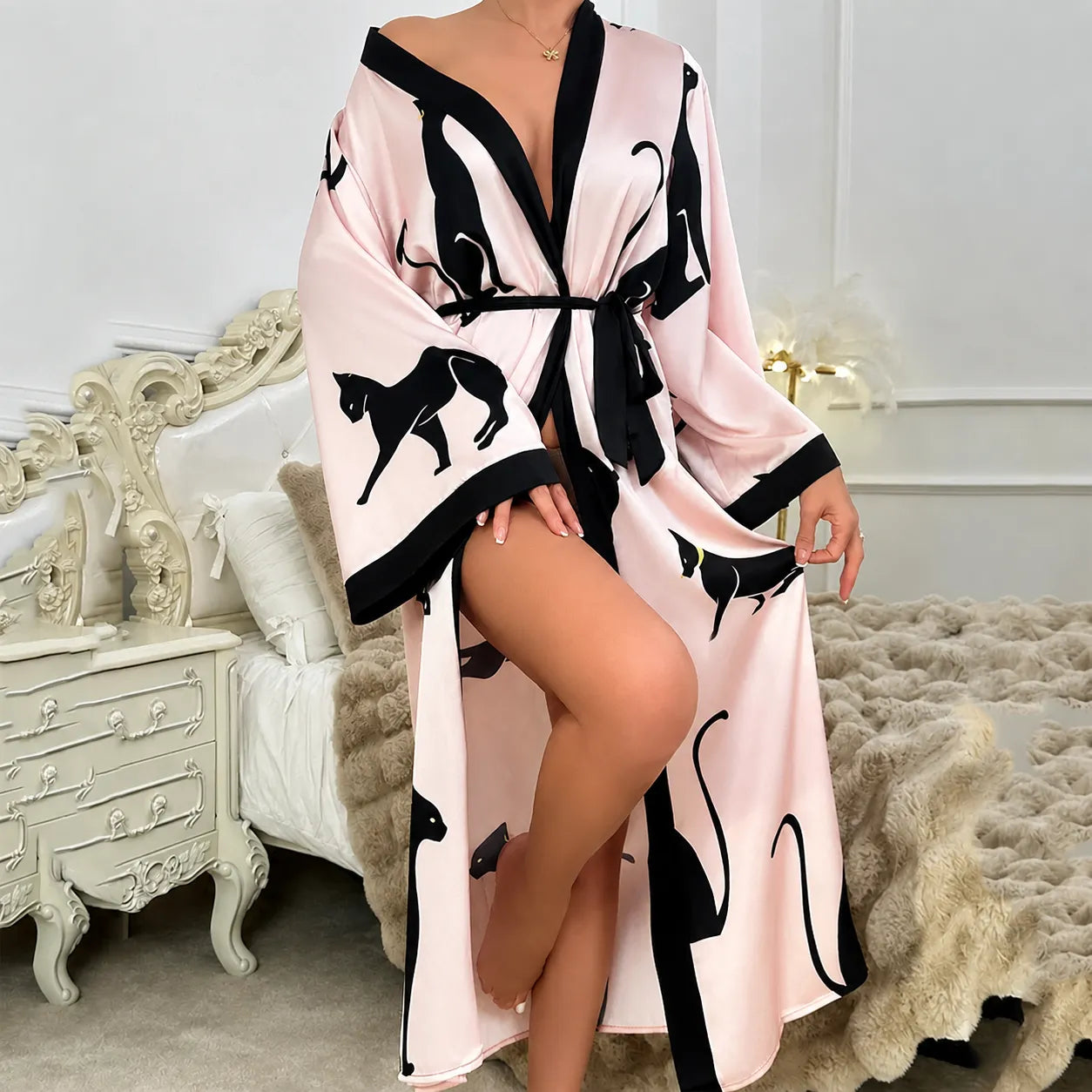 Peignoir Kimono Chat Noir