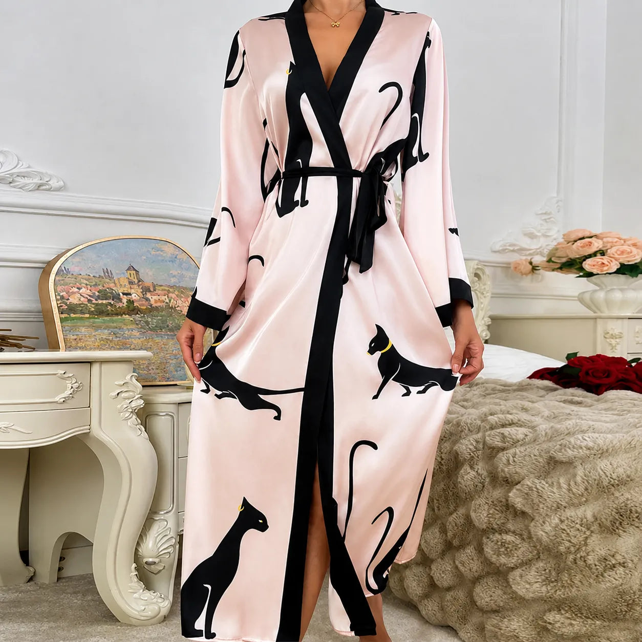 Peignoir Kimono Chat Noir Design