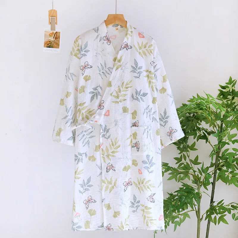 Peignoir Kimono Confortable à Feuillages Design