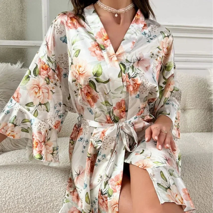 Peignoir Kimono Fleuri Élégante Léger