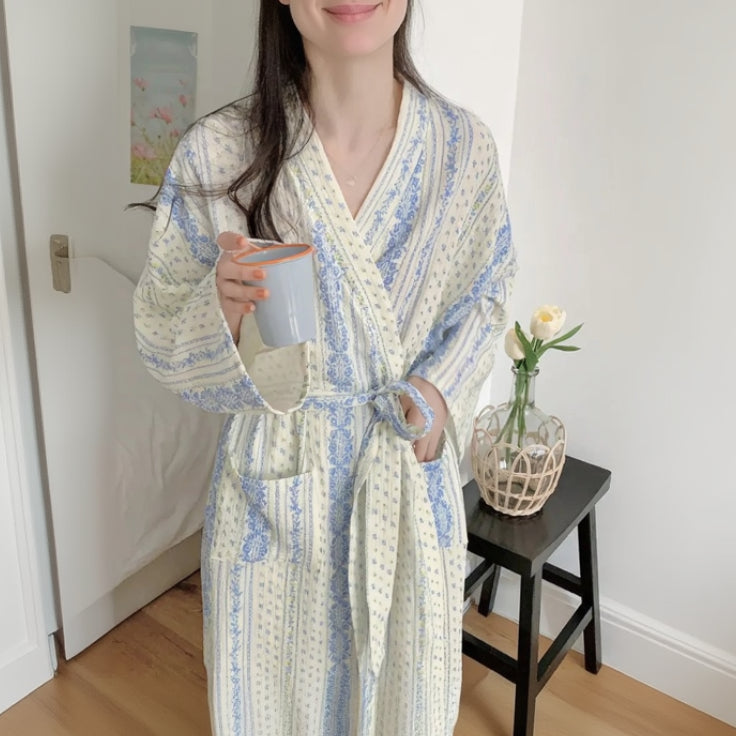 Peignoir Kimono Léger Bleu Vintage Design