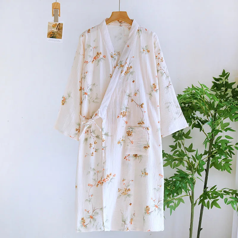 Peignoir Kimono Léger en Coton Blanc