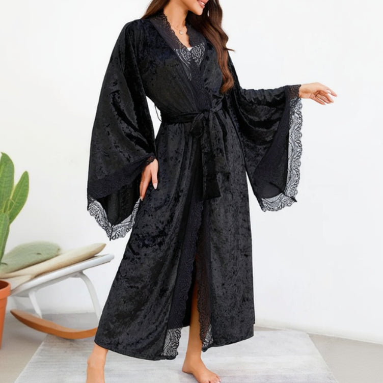 Peignoir Kimono Noir Velours Design