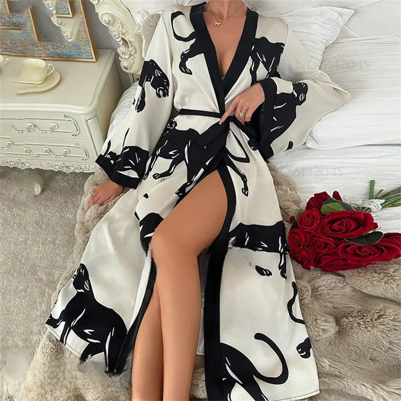 Peignoir Kimono Soyeux Léopard