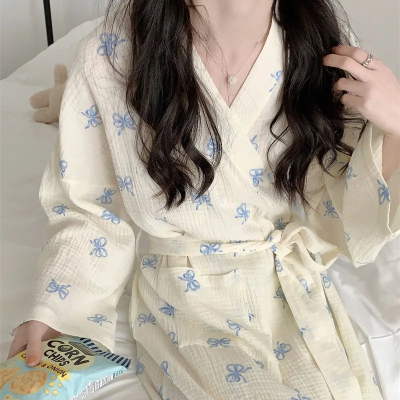 Peignoir Kimono de Nuit à Nœuds Design