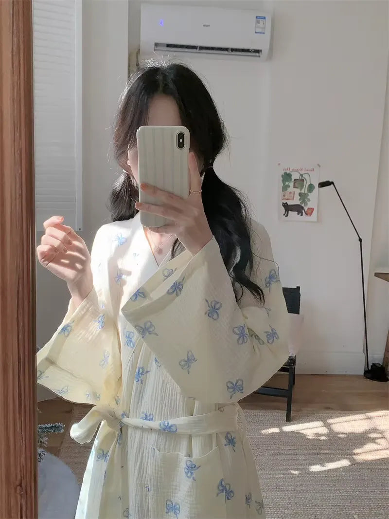 Peignoir Kimono de Nuit à Nœuds Léger