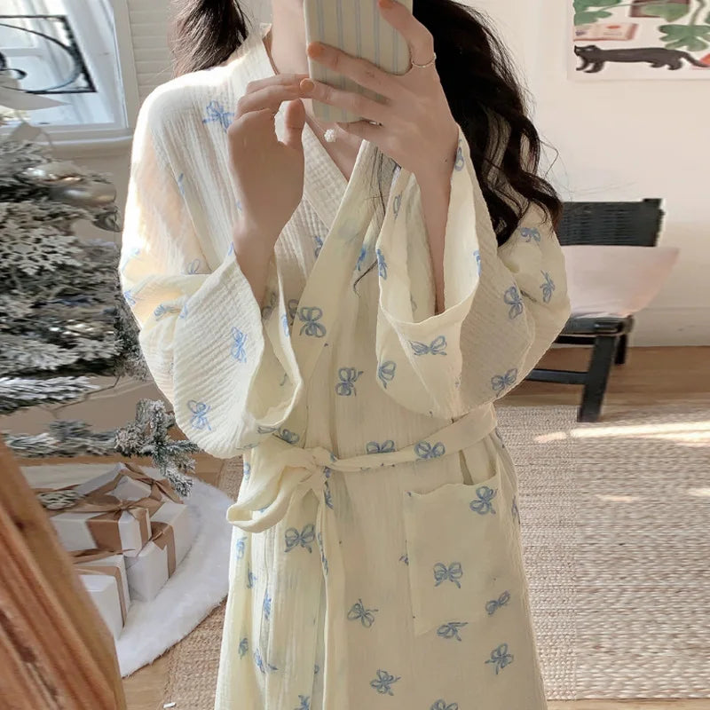 Peignoir Kimono de Nuit à Nœuds Stylé