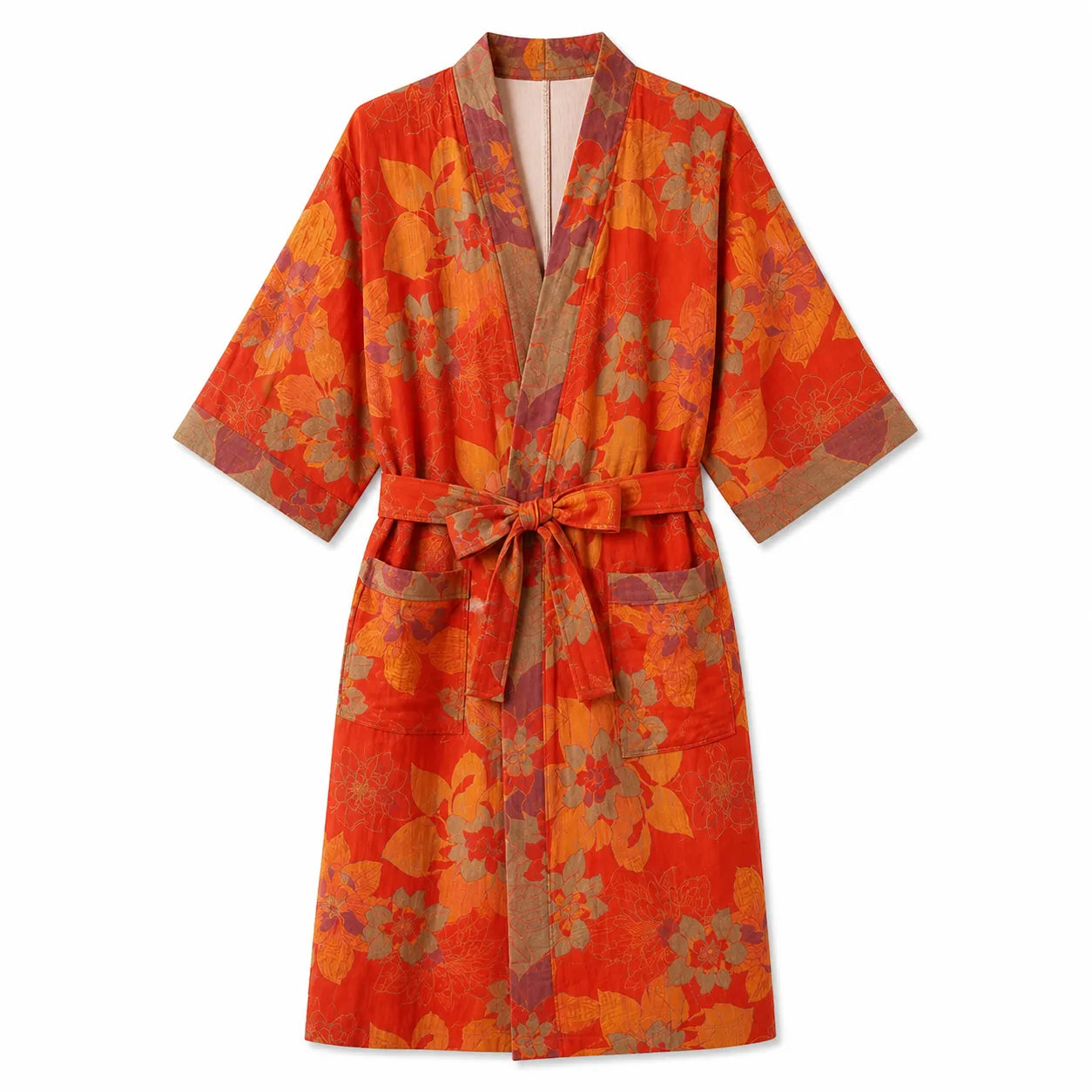 Peignoir Kimono en Coton à Fleurs Léger