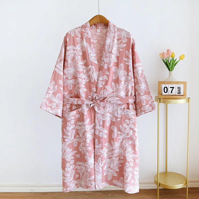 Peignoir Kimono en Gaze de Coton Rose Stylé