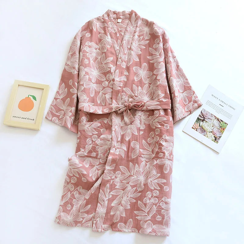 Peignoir Kimono en Gaze de Coton Rose Style