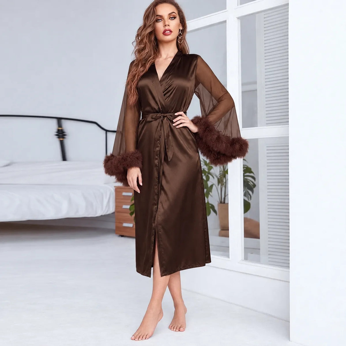 Peignoir Satin Marron