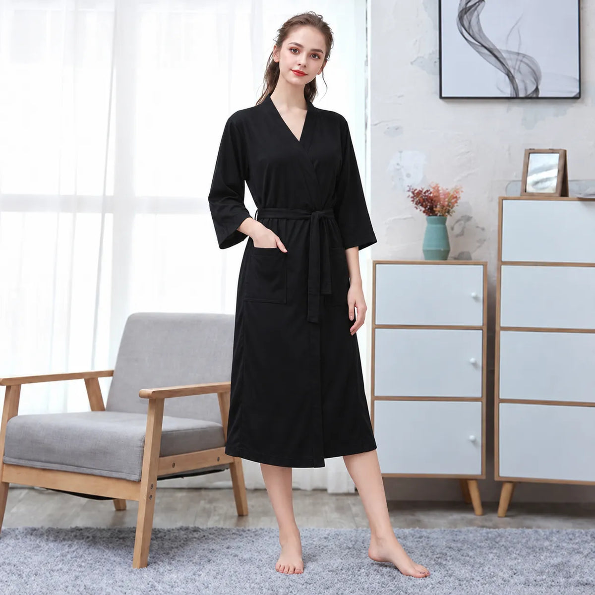 Peignoir Satin Noir Femme