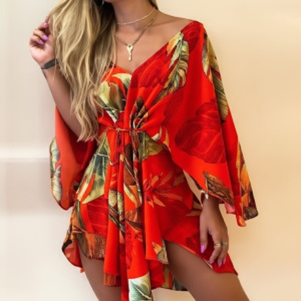 Petite Robe Kimono Rouge Chauve-Souris chic