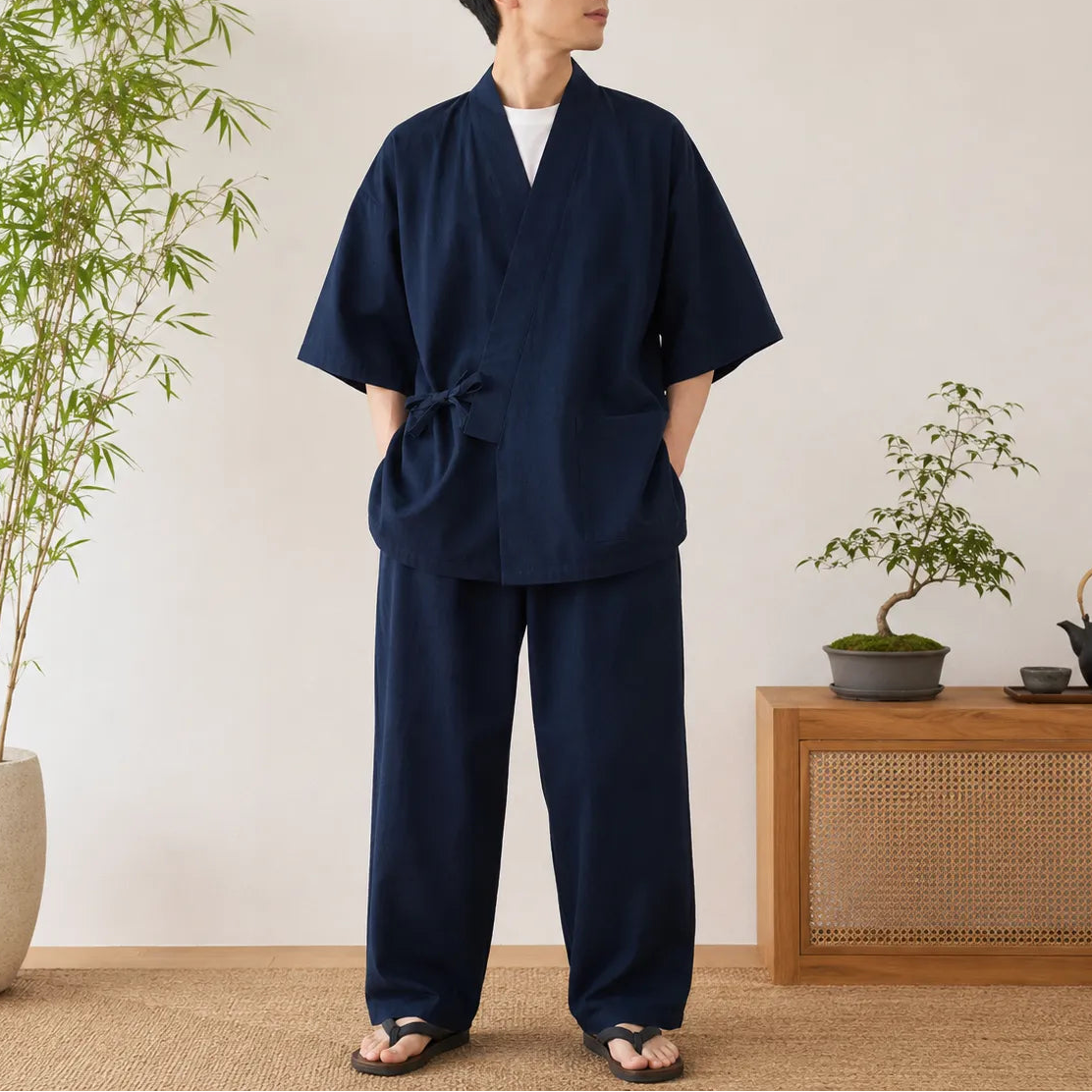 Pyjama Kimono Bleu à Manches Courtes