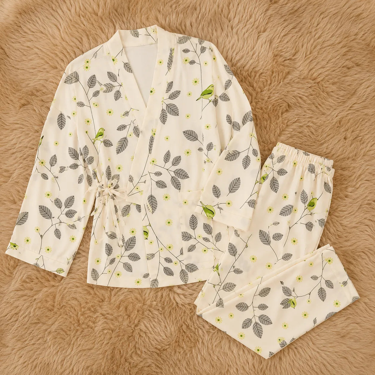 Pyjama Kimono Confortable à Feuillages Stylé