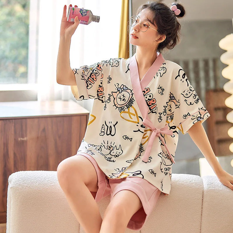 Pyjama Kimono Femme Chat Mignon